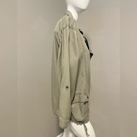 CASLON Women”s Olive Green Long Roll Tab Sleeve Snap Buttons Jacket Size 14W - Picture 5 of 15